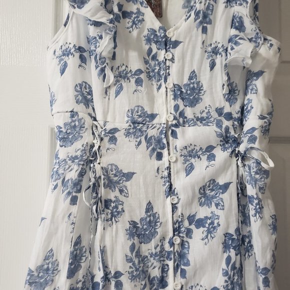 NWT J GLEE Boho Dress Blue/White Floral Knee Length Size L - Picture 3 of 13